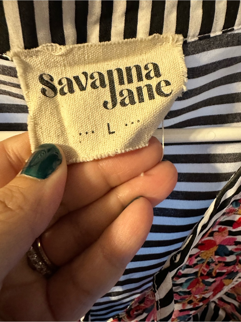 Savanna Jane Black & White Striped Top with Colorful Embroidered Yoke - Picture 4 of 4
